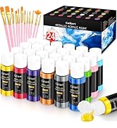 Caliart 24 Metallic Acrylic Paint Set with 12 Brushes | Craft Painting kit for Adults Artists Beg...