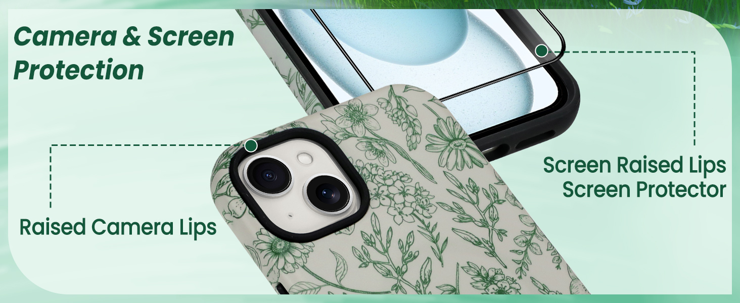 SOKAD Cute Green Sage Flower Floral Magnetic Phone Case with Screen Protector for Girls Women