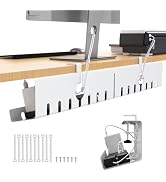Syeeiex Cable Management with No-Drill C-Clamp & Screw Mount, 17'' Metal Under Desk Cord Organize...