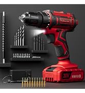 Cordless Drill Set, 20V Power Drill with Battery 2.0Ah and Charger, 3/8-Inch Keyless Chuck Electr...