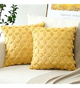 OTOSTAR Set of 2 Soft Plush Short Wool Velvet Decorative Throw Pillow Covers with 3D Flower Patte...