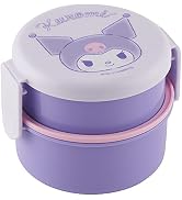 Skater Kuromi 2 Tier Round Bento Lunch Box with Folk (17oz) - Authentic Japanese Design - Microwa...