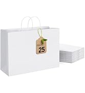 MESHA Large White Paper Bags 16x6x12 25 Pack,Kraft Gift Bags with Handles for Shopping,Birthday,P...
