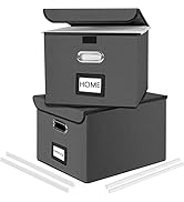 Huolewa Upgraded File Organizer Boxes with Lids, Linen Office Document Storage Box, filing box, D...