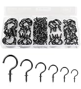 RELBRO Screw Hooks, 6 Sizes Metal Screw in Cup Hooks, 1/2 Inch, 5/8 Inch, 3/4 Inch, 7/8 Inch, 1 I...