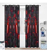 PERFEMET Game Console Bedroom Curtains for Boys Kids 2 Panel Black Red Video Game Blackout Curtai...