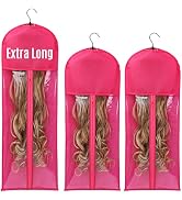3 Pack Hair Extension Storage Bag Wig Bags Storage with Hanger Hair Extension Holder with Wooden ...