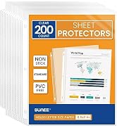SUNEE Sheet Protectors 200 Packs for 3 Ring Binder, PVC-Free Clear Page Protectors 8.5x11 Inches ...
