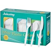 JALUXING White Plastic Forks Spoons Knives Heavyweight Utensils Disposable Silverware Heavy Duty ...