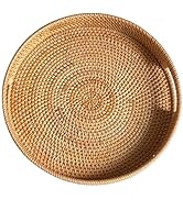 11.8" Round Rattan Tray, Hand Woven Serving Tray with Handles, Wicker Serving Basket, Decorative ...