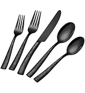 Black Hammered Silverware Set,40-Piece Stainless Steel Heavy Duty Flatware Set for 8,Food-Grade T...