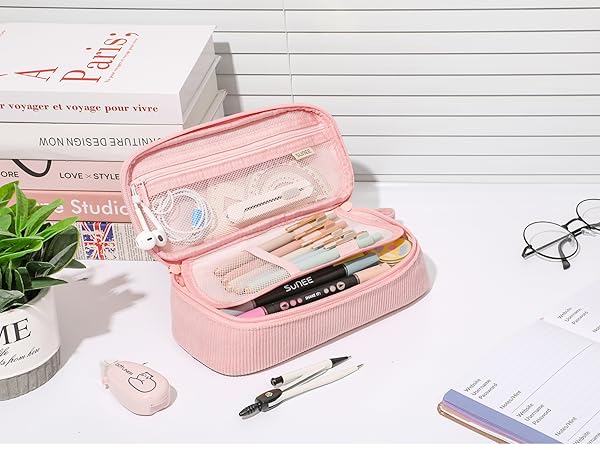 SUNEE Cute Pencil Case, Large Capacity Pencil Pouch Aesthetic Zipper Pencil Bag, Big Storage