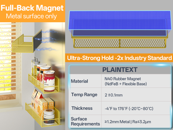 Magnetic Spice Rack for Refrigerator, 100% Metal Strong Magnet Shelf Black,Spice Organizer Storage