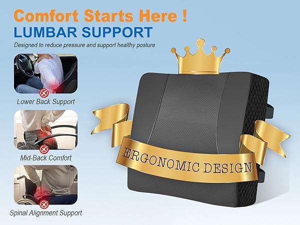 Ergonomic lower back support for office chair reduces pressure and improves posture all day.