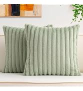 Aegero Pack of 2 Faux Fur Christmas Throw Pillow Covers 18x18 Inch, Soft Plush Striped Neutral Co...