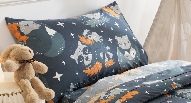 4 Piece Navy Blue Owl Toddler Bedding Set