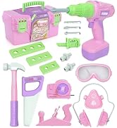 Kids Tool Set with Tool Box & Electronic Toy Drill, 22 Pcs Toddler Tool Set for Girls, Pretend Pl...