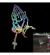 Qurbuns Car Praying Hands & Rosary Sticker, Reflective Hands Praying Pearl Jesus Decals, Vinyl Je...
