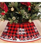 Christmas Tree Collar 24 Inch Red Retro Plaid High Decorative Base for Christmas Trees Stylish Ho...