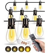 VOZUJI Outdoor Patio String Lights: S14 Shatterproof Bulb Outside Waterproof Light - 200Ft 60M Re...