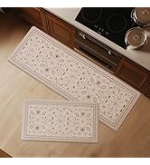 FRESHMINT Kitchen Mats for Floor 2 Piece Set, Waterproof & Non-Skid Vintage Floarl Kitchen Rugs, ...