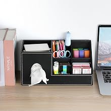 square tissue box with storage bins for office desk