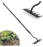 Manual Weeder Tool,6 Tines Garden Weeding Rake with Sharp Blade,55 Inch Long Handle,Heavy Duty St...