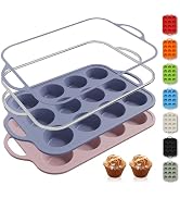 2 Packs 12 Cups Silicone Muffin Pan with Metal Reinforced Frame Regular Size Cupcake Pan Tray Egg...