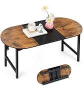 Folding Coffee Table for Living Room, Small Oval Center Table Leg Latches Portable Table Industri...