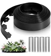 Joyhalo 2 in Tall 40ft Garden Edging Border Kit with 40pcs Metal Spikes, No-Dig Flexible Plastic ...