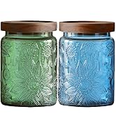 Set of 2 Vintage Glass Jars, Green Glass Storage Jars with Lids (23.7 oz) for Kitchen, Pantry, Ca...
