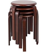 Vlush Set of 4 Curved Wooden Stools, Top Stackable Round Stools, Solid Rubberwood Stools, Outdoor...