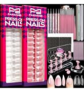FANDAMEI Medium Almond Nail Tips, French Tip Nails, Nail Tips Almond Shape | Full Cover Half Matt...