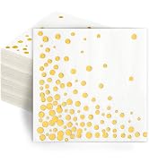 100 Pcs Gold Cocktail Napkins, 3-Ply Party Paper Napkins, 5 x 5 Inches Bar Napkin Disaposable for...