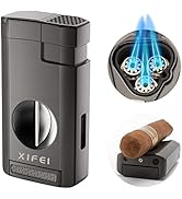 XIFEI Cigar Lighter, Triple Jet Flame Torch Lighter with Cigar Cutter V Cut, Cigar Accessories Ci...