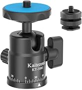 Kaitezenz Mini Ball Head, Panoramic Camera Tripod Head with 1/4" Screw and Dual Hot Shoe Mount, 3...