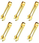 6Pcs Gold Mini Tongs, Stainless Steel Small Serving Tongs for Ice Bucket | 4.33" Mini Ice Tongs F...