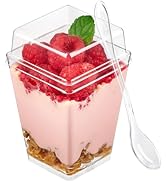 TOFLEN 50 Pack 5 oz Plastic Dessert Cups with High Lids for Party, Mini Dessert Cups with Spoons ...