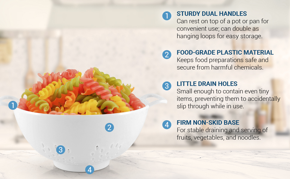 straining pasta using mini colander