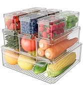 SpaceHacks 10 Pack Refrigerator Organizer Bins Stackable with Lids, Clear Fridge Organizers and S...