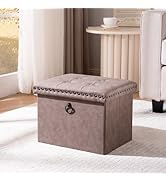 oakvivo 16x12x12 Inches Folding Cube Storage Ottoman, Small Leather Foot Rest Stool with Button T...