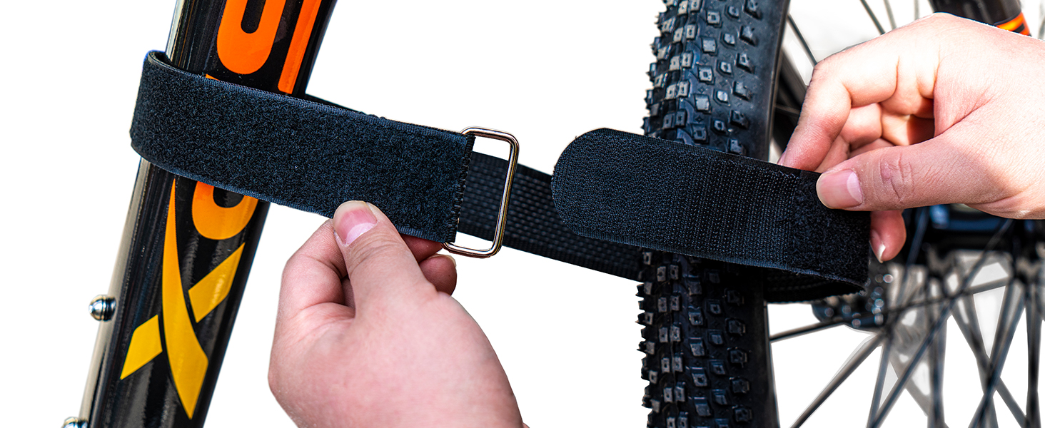 Trilancer Adjustable Bike Wheel Stabilizer Strap with Hook and Loop for Car and Wall Mount