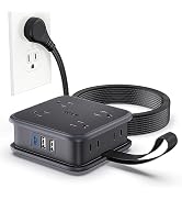 10 FT Flat Extension Cord Under Carpet, NTONPOWER Black Power Strip with 8 Widely Outlets 3USB Po...