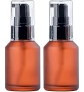 Jizlan 2 Pcs Empty 30ML Brown Refillable Glass Lotion Pump Bottle - Cosmetic Sample Container wit...