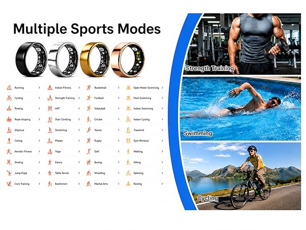 Fitness tracker smart ring with 140+ sports modes for running, cycling, swimming, yoga