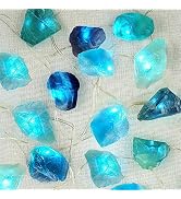 BOHON Natural Fluorite String Lights Battery Operated with Remote Sea Glass Raw Stones Decorative...