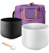 VEVOR 2PCS Crystal Singing Bowls, 8-inch and 10-inch A & F Note Singing Bowls, Frosted Quartz Sin...