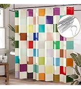 AmazerBath Colorful Checkered Shower Curtain, 72x72 Washable Cloth Modern Geometric Shower Curtai...