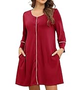 ANGGREK Women's Nightgown Button Down Sleepshirt Satin Nightdress 3/4 Sleeve Nightshirt Boyfriend...