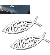 Qurbuns 2 PCS Jesus Fish Decal Sticker for Car, 3D Zinc Alloy Faith Fish Emblem Decals, Waterproo...